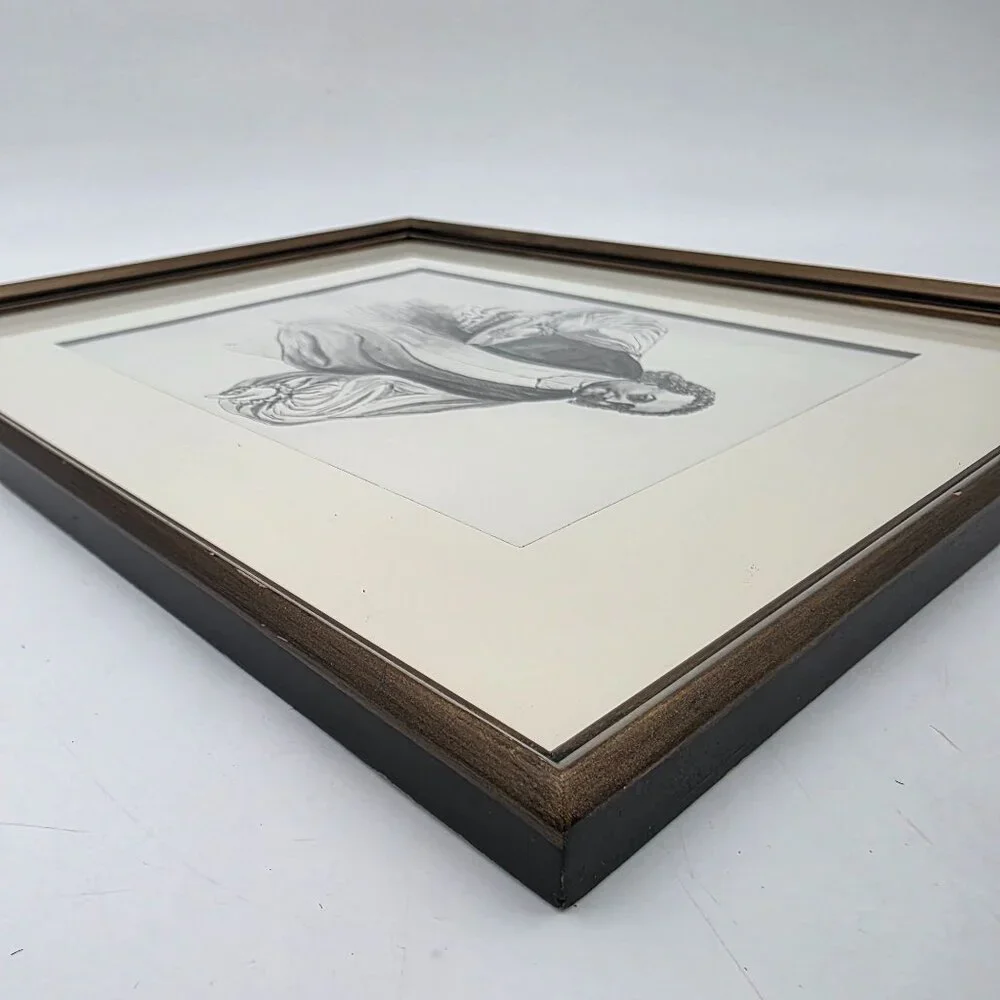 Framed Black & White Samuel Seabury Illustration Original Wooden Frame 11.5